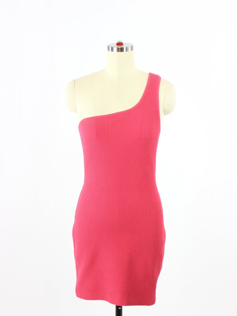 NWOT Aritzia BABATON Sculpt Knit Pink Ribbed One Shoulder Mini Dress, Size M